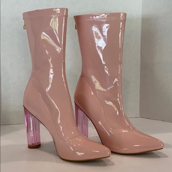 Pink Patent Boots w lucite heel. Uk 6. Missguided - Picture 5 of 8